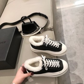 Jil Sander Fashion Calf Leather Wool Thick Soled Casual Shoes For Women Black