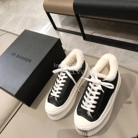Jil Sander Fashion Calf Leather Wool Thick Soled Casual Shoes For Women Black