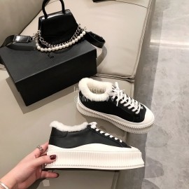 Jil Sander Fashion Calf Leather Wool Thick Soled Casual Shoes For Women Black