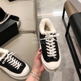 Jil Sander Fashion Calf Leather Wool Thick Soled Casual Shoes For Women Black