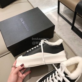 Jil Sander Fashion Calf Leather Wool Thick Soled Casual Shoes For Women Black