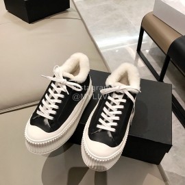 Jil Sander Fashion Calf Leather Wool Thick Soled Casual Shoes For Women Black