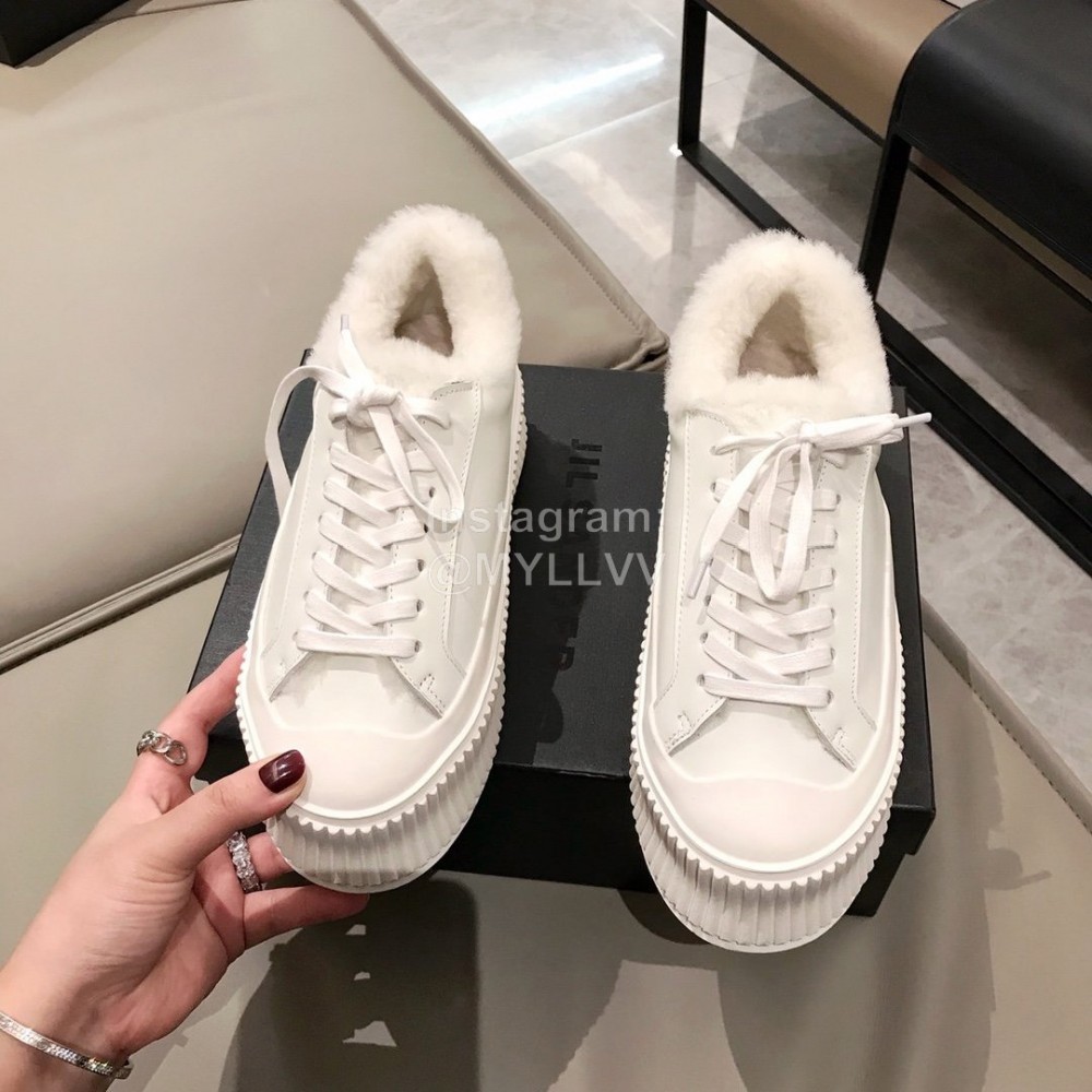 Jil Sander Fashion Calf Leather Wool Thick Soled Casual Shoes For Women White