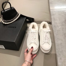 Jil Sander Fashion Calf Leather Wool Thick Soled Casual Shoes For Women White