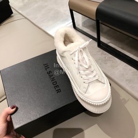 Jil Sander Fashion Calf Leather Wool Thick Soled Casual Shoes For Women White