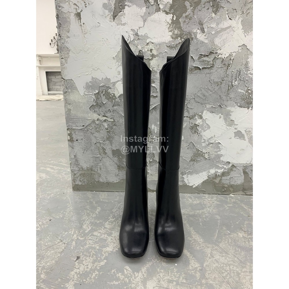 Jil Sander Winter Black Leather High Heel Long Boots For Women 