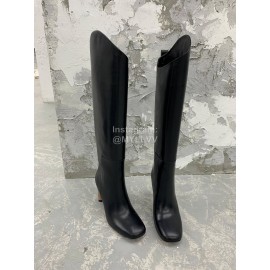 Jil Sander Winter Black Leather High Heel Long Boots For Women 