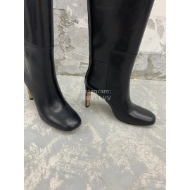Jil Sander Winter Black Leather High Heel Long Boots For Women 