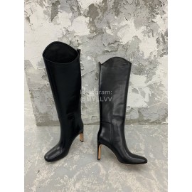 Jil Sander Winter Black Leather High Heel Long Boots For Women 