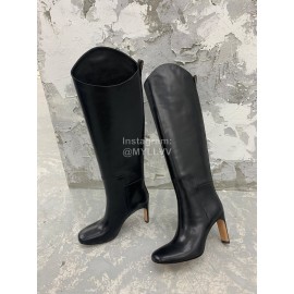 Jil Sander Winter Black Leather High Heel Long Boots For Women 