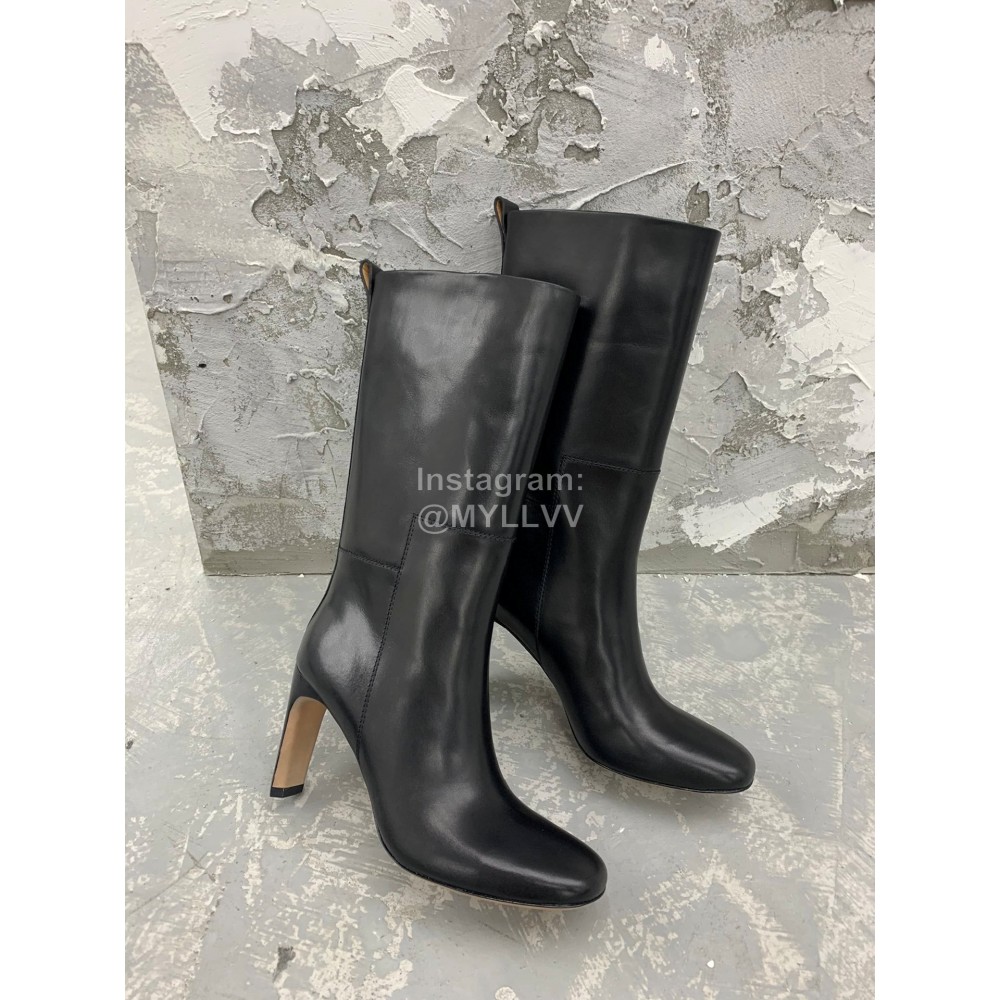 Jil Sander Winter Leather High Heel Long Boots For Women Black