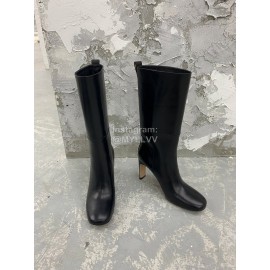 Jil Sander Winter Leather High Heel Long Boots For Women Black