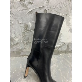 Jil Sander Winter Leather High Heel Long Boots For Women Black