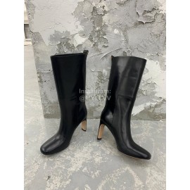Jil Sander Winter Leather High Heel Long Boots For Women Black