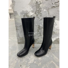 Jil Sander Winter Leather High Heel Long Boots For Women Black