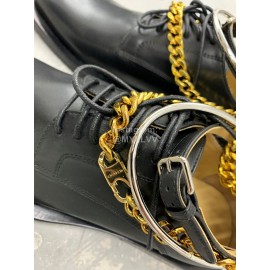 Jil Sander Fashion Gold Chain Black Leather Shoes For Women 