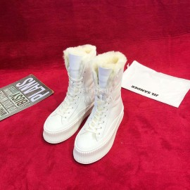 Jil Sander Winter New Leather Warm Wool Boots For Women White