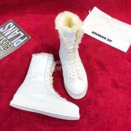 Jil Sander Winter New Leather Warm Wool Boots For Women White