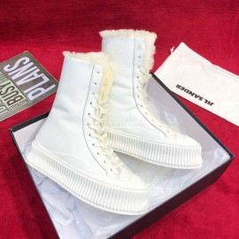 Jil Sander Winter New Leather Warm Wool Boots For Women White