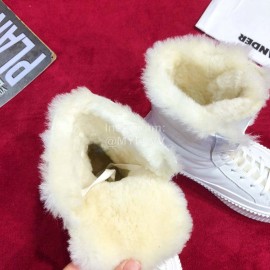 Jil Sander Winter New Leather Warm Wool Boots For Women White