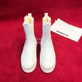 Jil Sander Winter Autumn New White Leather Warm Wool Boots For Women 