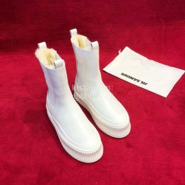 Jil Sander Winter Autumn New White Leather Warm Wool Boots For Women 