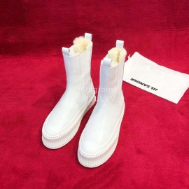 Jil Sander Winter Autumn New White Leather Warm Wool Boots For Women 