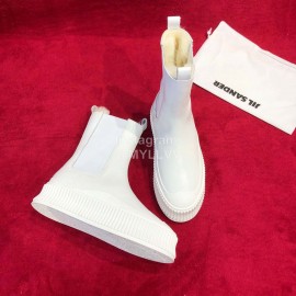 Jil Sander Winter Autumn New White Leather Warm Wool Boots For Women 