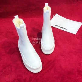 Jil Sander Winter Autumn New White Leather Warm Wool Boots For Women 