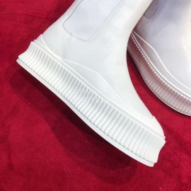 Jil Sander Winter Autumn New White Leather Warm Wool Boots For Women 