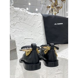 Jil Sander New Gold Chain Black Calf Leather Shoes For Women 