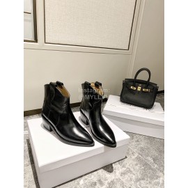 Jil Sander Winter Autumn New Black Leather High Heel Pointed Boots For Women 