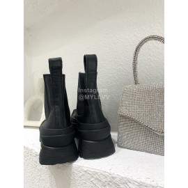 Jil Sander Winter Autumn Leather Thick Soled Short Boots For Women Black