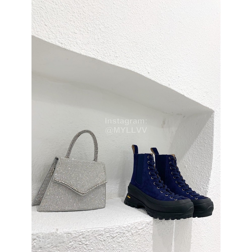 Jil Sander Winter Autumn Leather Thick Soled Short Boots For Women Blue