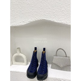 Jil Sander Winter Autumn Leather Thick Soled Short Boots For Women Blue