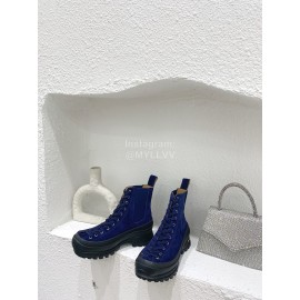 Jil Sander Winter Autumn Leather Thick Soled Short Boots For Women Blue