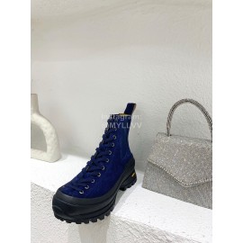 Jil Sander Winter Autumn Leather Thick Soled Short Boots For Women Blue