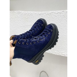 Jil Sander Winter Autumn Leather Thick Soled Short Boots For Women Blue