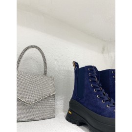 Jil Sander Winter Autumn Leather Thick Soled Short Boots For Women Blue