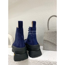 Jil Sander Winter Autumn Leather Thick Soled Short Boots For Women Blue