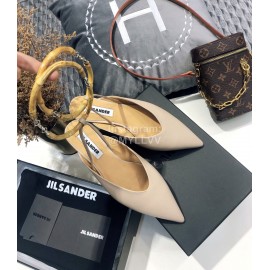 Jil Sander Spring Summer New Sheepskin Pointed Flat Sandals For Women Pink