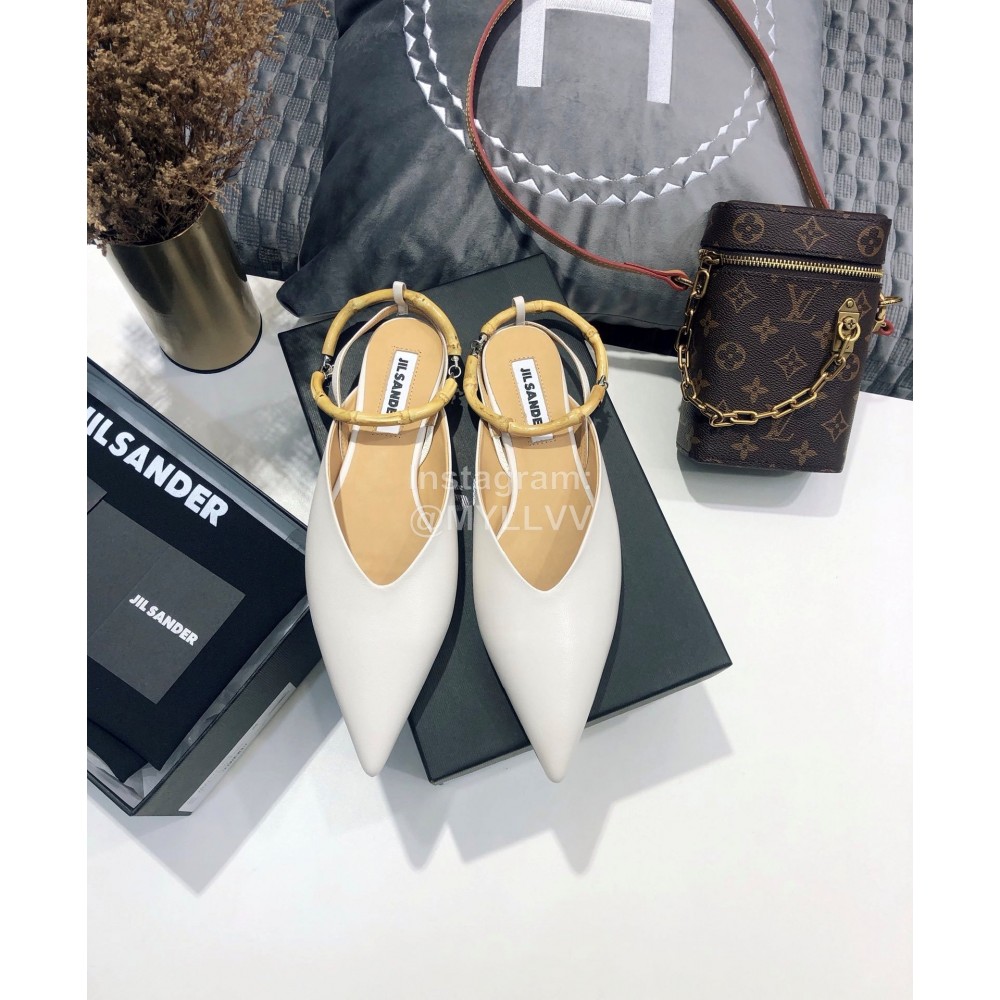 Jil Sander Spring Summer New Sheepskin Pointed Flat Sandals For Women White