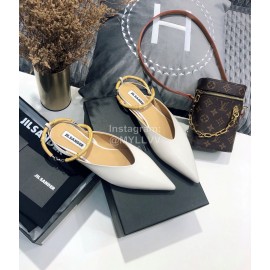 Jil Sander Spring Summer New Sheepskin Pointed Flat Sandals For Women White