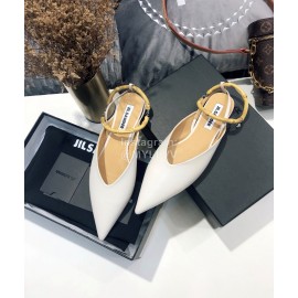 Jil Sander Spring Summer New Sheepskin Pointed Flat Sandals For Women White