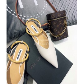 Jil Sander Spring Summer New Sheepskin Pointed Flat Sandals For Women White