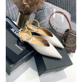 Jil Sander Spring Summer New Sheepskin Pointed Flat Sandals For Women White