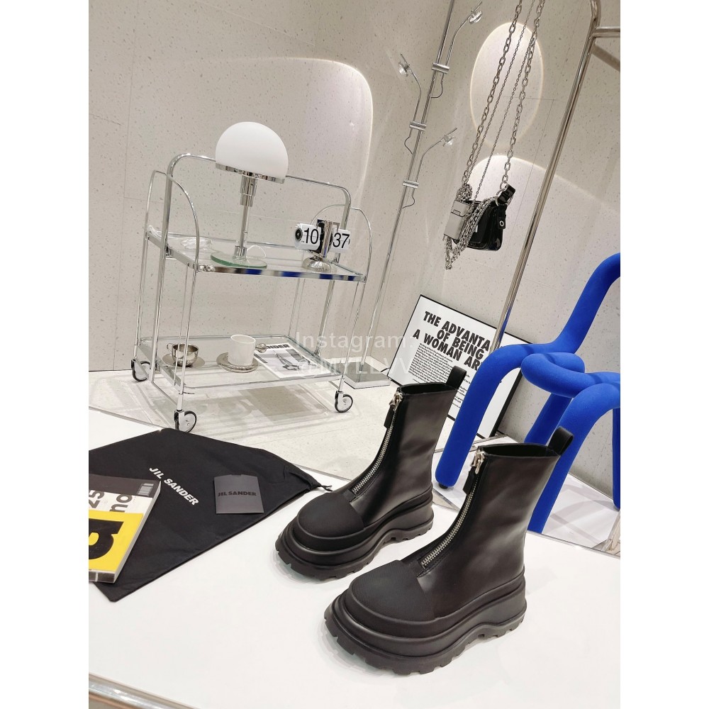 Jil Sander Thick Bottom Zipper Short Boots For Women Black