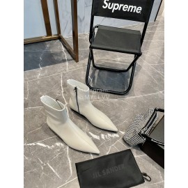 Jil Sander Soft Cowhide Pointed Zipper Short Boots For Women White