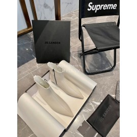 Jil Sander Soft Cowhide Pointed Zipper Short Boots For Women White