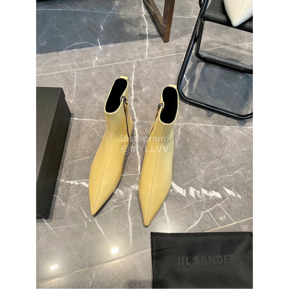 Jil Sander Soft Cowhide Pointed Zipper Short Boots For Women Yellow